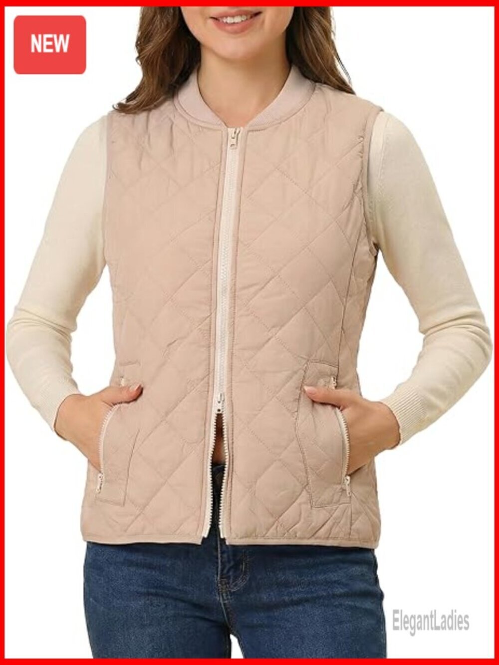 Women's Quilted Vest Lightweight Zip Padded Gilet Sleeveless Jacket